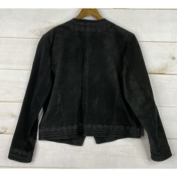 Montana Co Leather Jacket Womens L Black Embroidered Button Up Lined Cowgirl - Picture 12 of 13